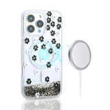 iPhone 15 Pro Max Uyumlu Kılıf Sıvılı Simli Baskılı Şeffaf Arka Yüzey Zore Mossa Silikon Kapak-Gold