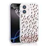 iPhone 16 Uyumlu Kılıf Sıvılı Simli Baskılı Şeffaf Arka Yüzey Zore Mossa Silikon Kapak-Pembe