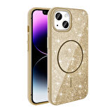 iPhone 14 Kılıf Magsafe Şarj Özellikli Parlayan Simli Okso Kapak