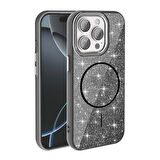 iPhone 15 Pro Kılıf Magsafe Şarj Özellikli Parlayan Simli Okso Kapak