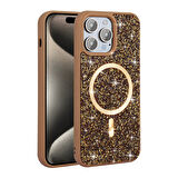 iPhone 14 Pro Max Kılıf Pırlanta Tasarımlı Magsafe Şarj Özellikli Zore Mozaik Silikon Kapak - Siyah