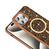 iPhone 14 Pro Max Kılıf Pırlanta Tasarımlı Magsafe Şarj Özellikli Zore Mozaik Silikon Kapak - Siyah