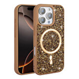 iPhone 16 Pro Max Kılıf Pırlanta Tasarımlı Magsafe Şarj Özellikli Zore Mozaik Silikon Kapak - Siyah