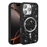 iPhone 16 Pro Max Kılıf Pırlanta Tasarımlı Magsafe Şarj Özellikli Zore Mozaik Silikon Kapak - Siyah