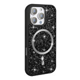 iPhone 16 Pro Max Kılıf Pırlanta Tasarımlı Magsafe Şarj Özellikli Zore Mozaik Silikon Kapak - Siyah