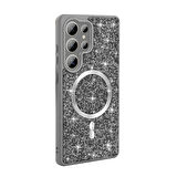 Galaxy S25 Ultra Kılıf Pırlanta Tasarımlı Magsafe Şarj Özellikli Zore Mozaik Silikon Kapak - Titanyu