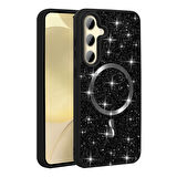 Galaxy S24 FE Kılıf Pırlanta Tasarımlı Magsafe Şarj Özellikli Zore Mozaik Silikon Kapak - Siyah