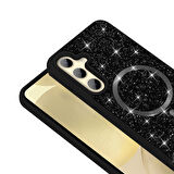 Galaxy S24 FE Kılıf Pırlanta Tasarımlı Magsafe Şarj Özellikli Zore Mozaik Silikon Kapak - Siyah