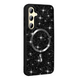 Galaxy S24 FE Kılıf Pırlanta Tasarımlı Magsafe Şarj Özellikli Zore Mozaik Silikon Kapak - Siyah