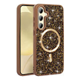 Galaxy S24 FE Kılıf Pırlanta Tasarımlı Magsafe Şarj Özellikli Zore Mozaik Silikon Kapak - Desert Tit