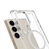 Galaxy S25 Ultra Uyumlu Kılıf Magsafe Şarj Özellikli Şeffaf Sert PC Zore Embos Kapak-Şeffaf