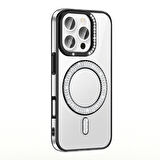 iPhone 16 Pro Kılıf Pırlanta Taş Tasarımlı Kablosuz Şarj Özellikli Karetta Silikon Kapak