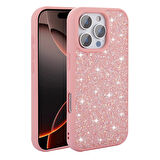 iPhone 16 Pro Kılıf Parlak Taşlı Tasarım Zore Pırlanta Kapak - Pembe