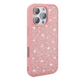 iPhone 16 Pro Kılıf Parlak Taşlı Tasarım Zore Pırlanta Kapak - Pembe