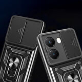 Poco X7 Pro Kılıf Magnetik Standlı Kamera Korumalı MBTM Sürgülü Vega Kapak - Mavi