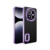 Xiaomi Poco X7 Kılıf Logo Gösteren Parlak Kenarlı Kamera Lens Korumalı Şeffaf Omega Silikon Kapak