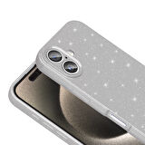 iPhone 16 Plus Kılıf Kamera Korumalı Simli Lüks SYS Koton Kapak - Gümüş