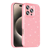 iPhone 16 Pro Kılıf Kamera Korumalı Simli Lüks TLZN Koton Kapak - Açık Pembe