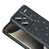 Redmi Note 13 Pro Plus 5G Kılıf Kamera Korumalı Simli Lüks MKST Koton Kapak - Siyah