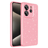 Redmi Note 14 Kılıf Kamera Korumalı Simli Lüks F10T Koton Kapak - Açık Pembe