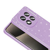 Redmi Note 14 Pro Plus Kılıf Kamera Korumalı Simli Lüks MKST Koton Kapak - Lila