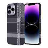 iPhone 14 Pro Max Kılıf Magsafe Şarj Özellikli Karbon Fiber Görünümlü Zore Nekst Kapak - Gri-Siyah
