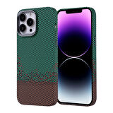 iPhone 14 Pro Max Kılıf Magsafe Şarj Özellikli Karbon Fiber Görünümlü Zore Nekst Kapak - Yeşil