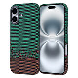 iPhone 16 Kılıf Magsafe Şarj Özellikli Karbon Fiber Görünümlü Zore Nekst Kapak - Yeşil