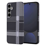 Galaxy S24 FE Kılıf Magsafe Şarj Özellikli Karbon Fiber Görünümlü Zore Nekst Kapak - Gri-Siyah