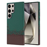 Galaxy S24 Ultra Kılıf Magsafe Şarj Özellikli Karbon Fiber Görünümlü Zore Nekst Kapak - Yeşil