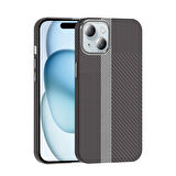 iPhone 15 Kılıf Magsafe Şarj Özellikli Karbon Fiber Görünümlü ARTH Gros Kapak - Gri-Siyah