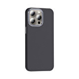 iPhone 15 Pro Kılıf Magsafe Şarj Özellikli Karbon Fiber Görünümlü F10T Gros Kapak - Gri-Siyah