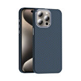 iPhone 15 Pro Kılıf Magsafe Şarj Özellikli Karbon Fiber Görünümlü BTBM Gros Kapak - Lacivert