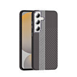 Galaxy S24 FE Kılıf M-safe Şarj Özellikli Karbon Fiber Görünümlü KLFS Gros Kapak - Gri-Siyah