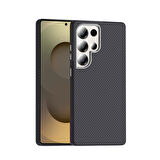 Galaxy S25 Ultra Kılıf M-safe Şarj Özellikli Karbon Fiber Görünümlü ALT Gros Kapak - Siyah