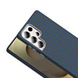 Galaxy S25 Ultra Kılıf M-safe Şarj Özellikli Karbon Fiber Görünümlü İNC Gros Kapak - Lacivert