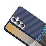 Galaxy S25 Kılıf M-safe Şarj Özellikli Karbon Fiber Görünümlü KLFS Gros Kapak - Gri-Siyah