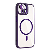 iPhone 14 Kılıf Standlı ve Kamera Lens Hediyeli M-Safe Şarj Özellikli KLFS Etro Kapak - Gri