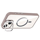 iPhone 14 Kılıf Standlı ve Kamera Lens Hediyeli M-Safe Şarj Özellikli FRMS Etro Kapak - Pembe