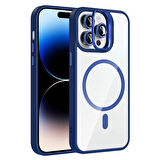 iPhone 14 Pro Max Kılıf Standlı ve Kamera Lens Hediyeli M-Safe Şarj Özellikli ALT Etro Kapak - Pemb