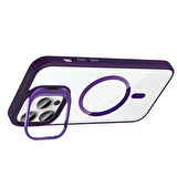 iPhone 14 Pro Max Kılıf Standlı ve Kamera Lens Hediyeli M-Safe Şarj Özellikli FRMS Etro Kapak - Pemb