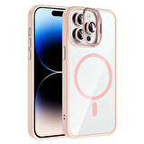 iPhone 14 Pro Max Kılıf Standlı ve Kamera Lens Hediyeli M-Safe Şarj Özellikli MKST Etro Kapak - Pemb