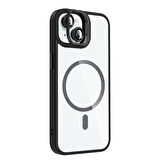 iPhone 15 Kılıf Standlı ve Kamera Lens Hediyeli M-Safe Şarj Özellikli ZYL Etro Kapak - Lacivert
