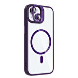 iPhone 15 Kılıf Standlı ve Kamera Lens Hediyeli M-Safe Şarj Özellikli UCY Etro Kapak - Derin Mor