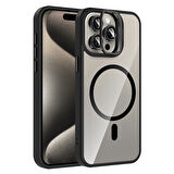 iPhone 15 Pro Max Kılıf Standlı ve Kamera Lens Hediyeli M-Safe Şarj Özellikli UCY Etro Kapak - Siya