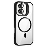 iPhone 16 Kılıf Standlı ve Kamera Lens Hediyeli M-Safe Şarj Özellikli UCY Etro Kapak - Gri