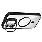 iPhone 16 Kılıf Standlı ve Kamera Lens Hediyeli M-Safe Şarj Özellikli ZYL Etro Kapak - Gri