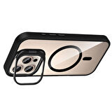 iPhone 16 Pro Kılıf Standlı ve Kamera Lens Hediyeli M-Safe Şarj Özellikli KLFS Etro Kapak - Siyah