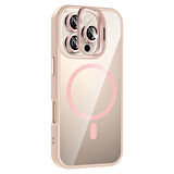 iPhone 16 Pro Max Kılıf Standlı ve Kamera Lens Hediyeli M-Safe Şarj Özellikli SYS Etro Kapak - Siya