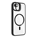 iPhone 16E Kılıf Standlı ve Kamera Lens Hediyeli M-Safe Şarj Özellikli FRMS Etro Kapak - Siyah